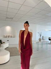 Load image into Gallery viewer, B The Label - Wine Cowl Tie Maxi Dress