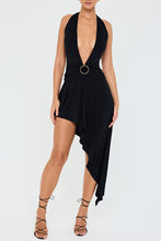 Load image into Gallery viewer, Mistress Rocks - Black Plunge Asymmetric Dress