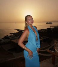 Load image into Gallery viewer, Zara - Long Draped Halter Maxi in Electric Blue