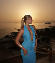 Load image into Gallery viewer, Zara - Long Draped Halter Maxi in Electric Blue