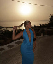 Load image into Gallery viewer, Zara - Long Draped Halter Maxi in Electric Blue