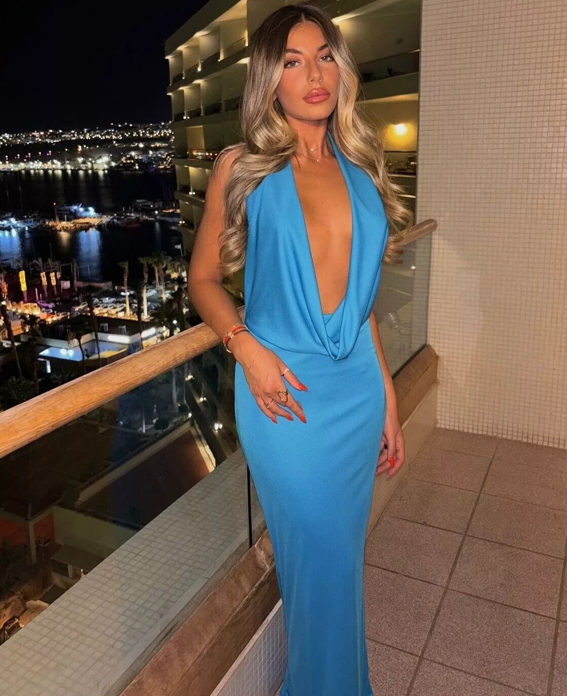 blue halter dress zara Zara