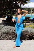 Load image into Gallery viewer, Zara - Long Draped Halter Maxi in Electric Blue
