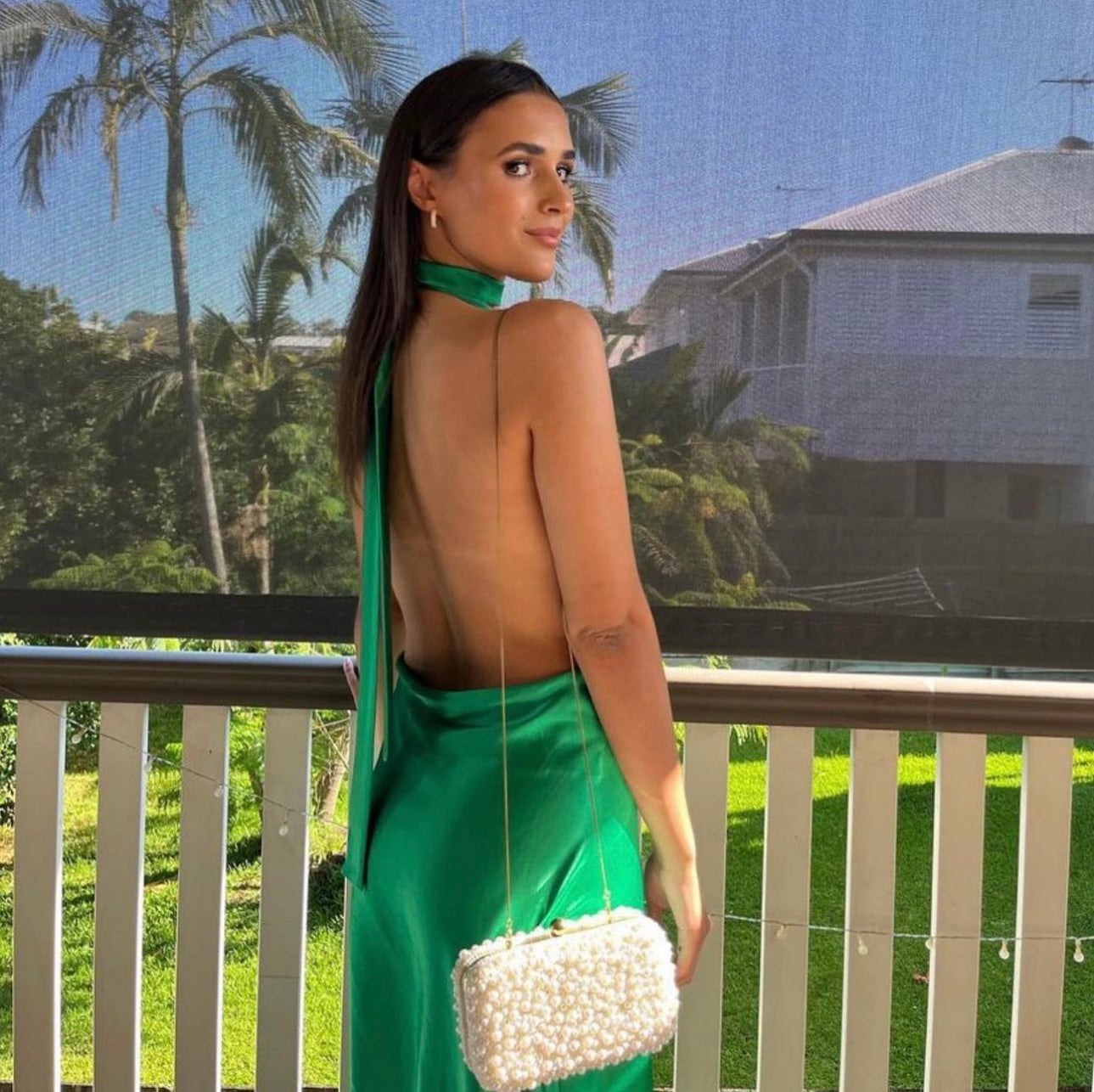 chinese dress ladies Sage Green Halter Maxi Dress with Slit – Modsele main image 1