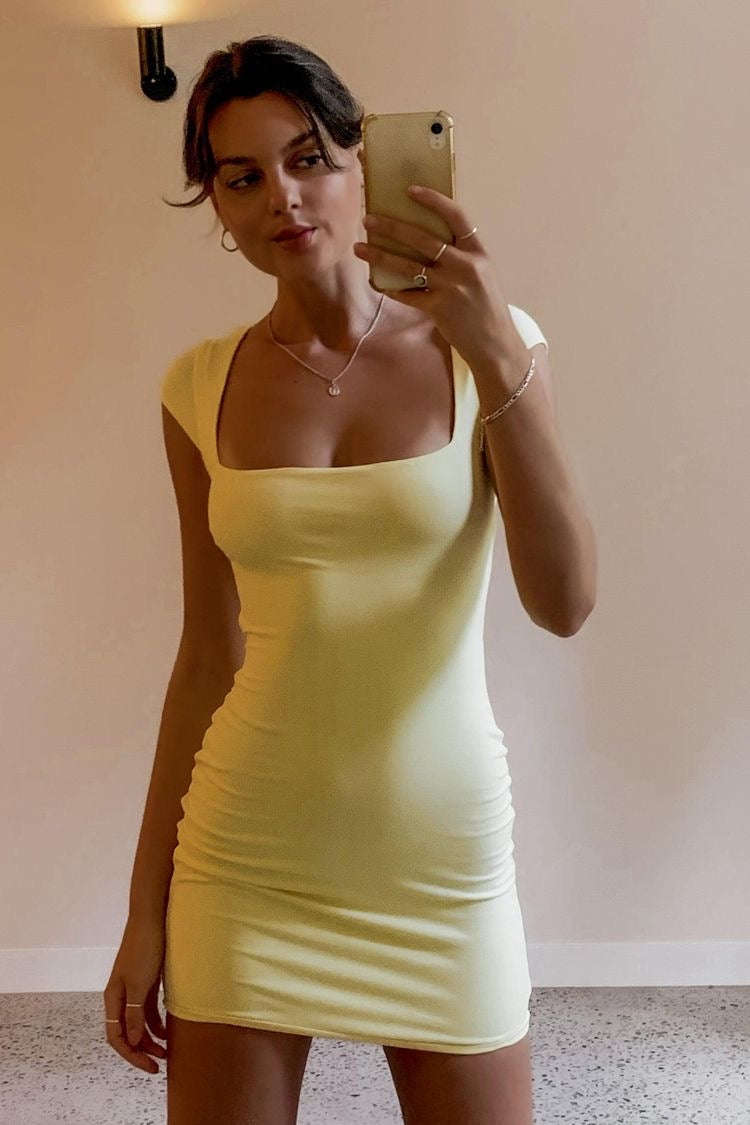 yellow slinky ring detail square neck bodycon dress Cut-Out Ruched Halterneck Maxi Dress in White - L main image 0